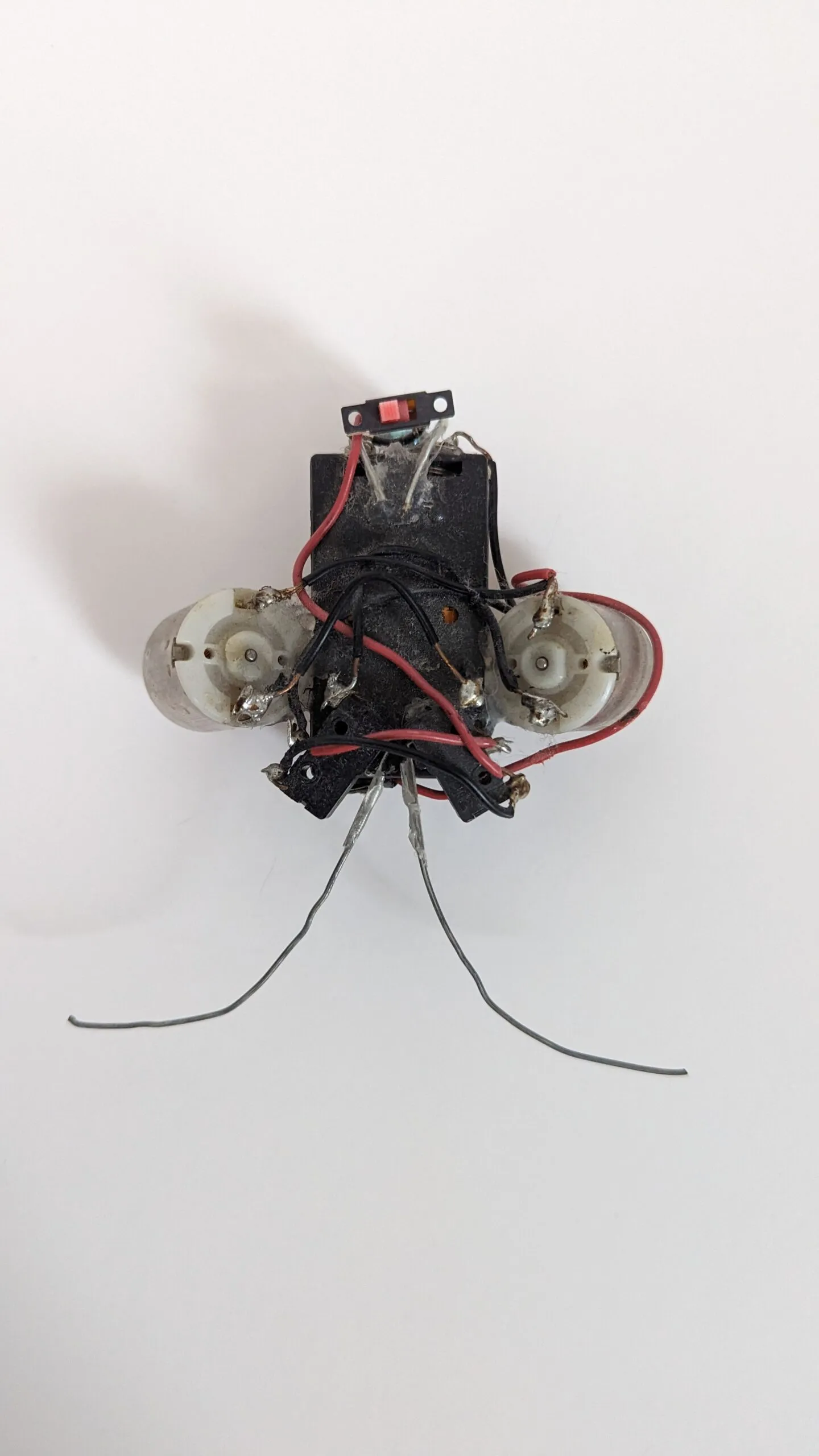 Top view of a Beetle from the switch end, wiring routed over the chassis.