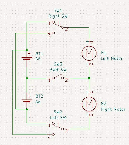 Schematic capture of the Beetle's motor-reversing bump circuit.