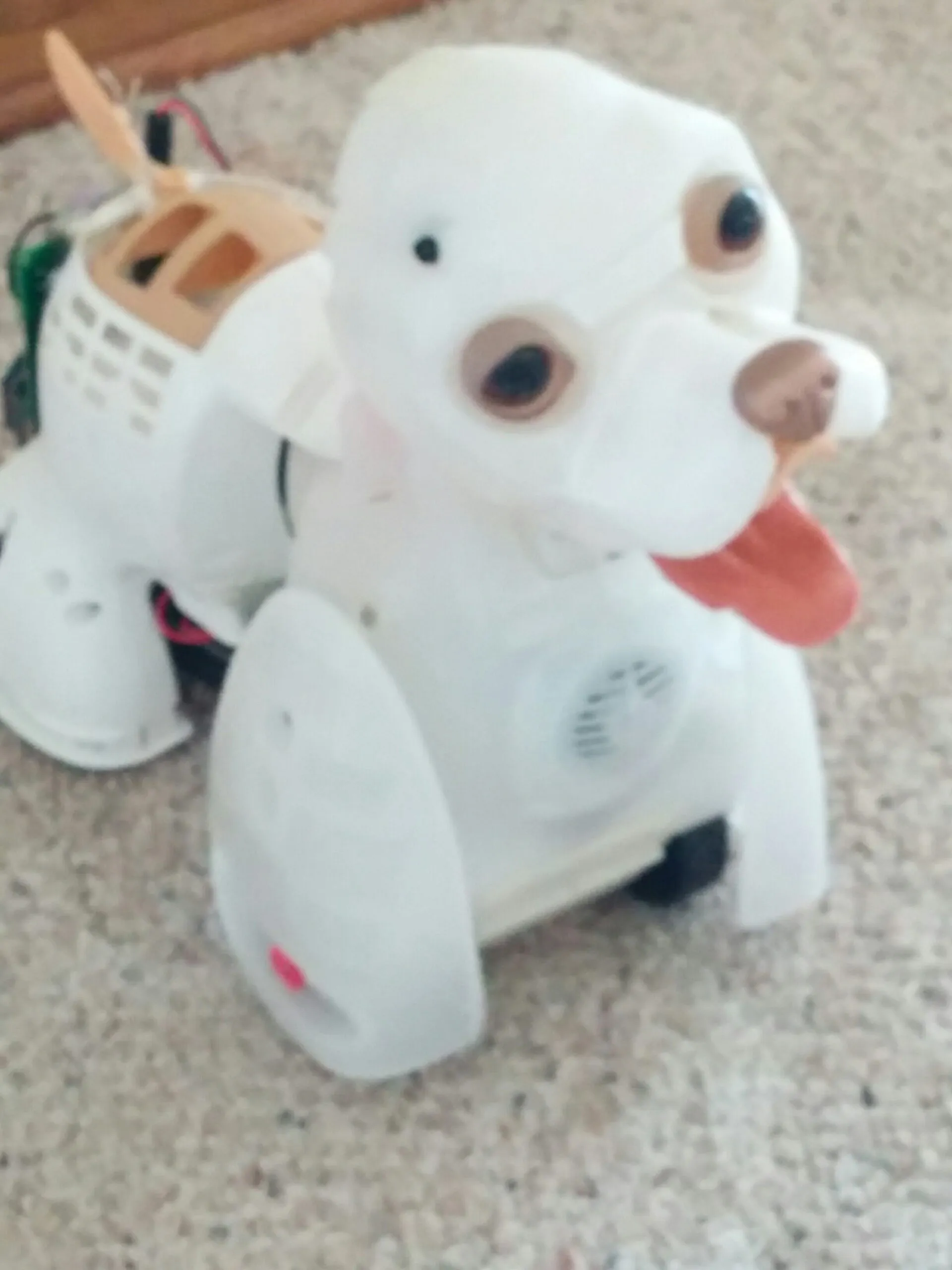 Bubbles assembled in 2014, tongue out and tail up, hiding the robot underneath.