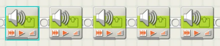Five sound blocks queued back to back: Beta Rex's startup fanfare.