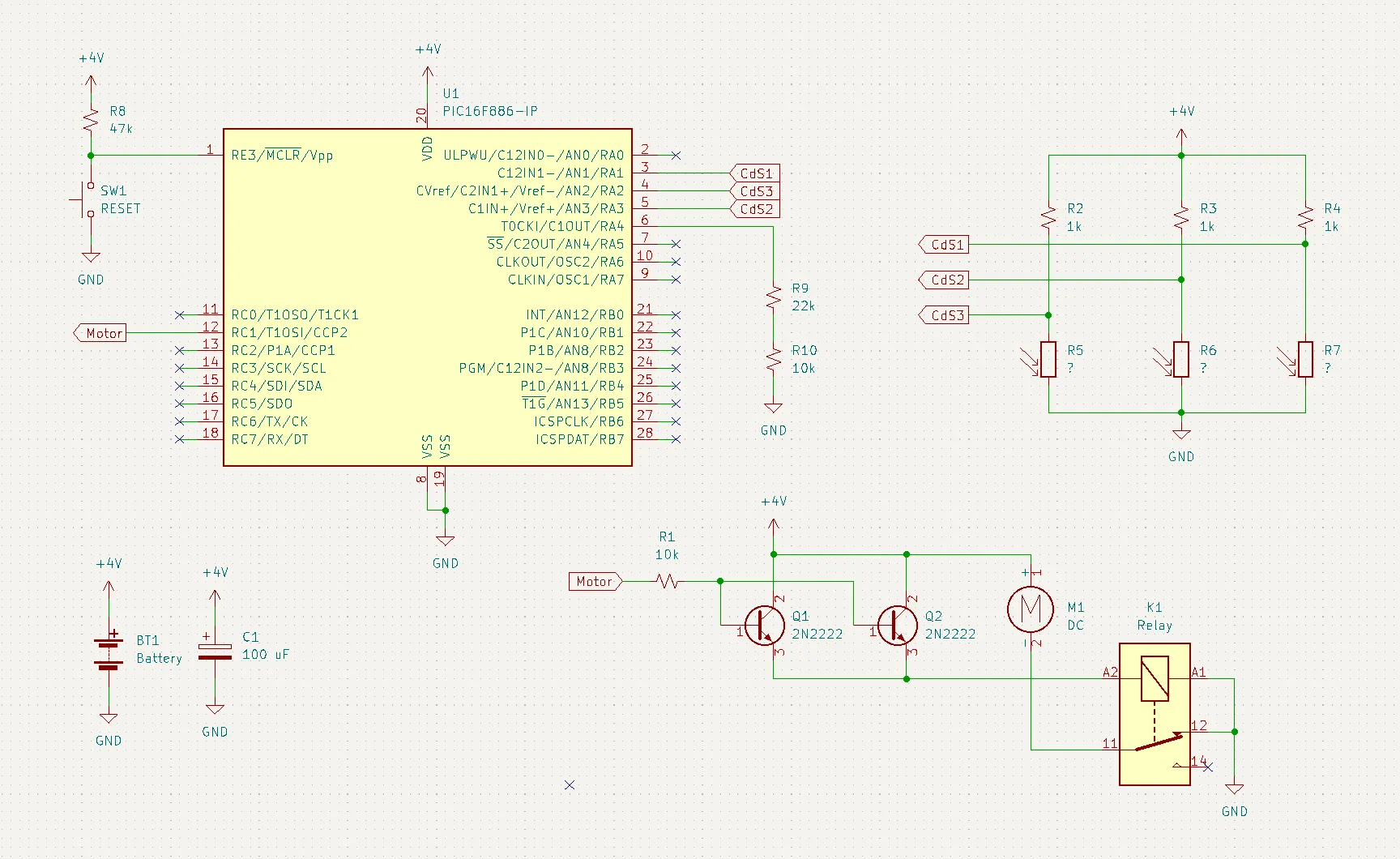 Schematic capture of the spinbot's drive and sensing circuit.